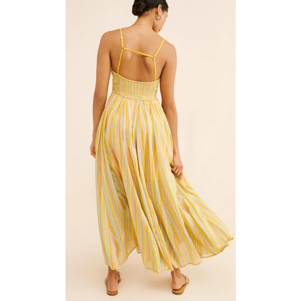 FREE PEOPLE STRIPED DREAM WEAVER BOHO MAXI DRESS SZ M